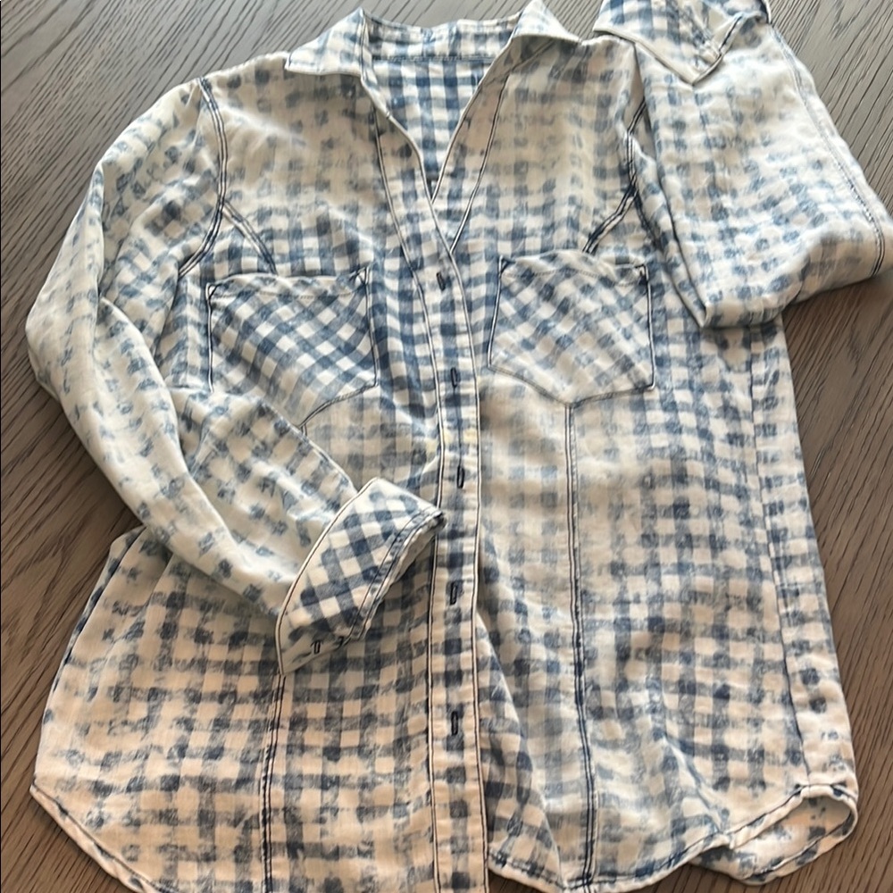 Bohme Skies are Blue Gingham Overdyed Blue and White Button Down Shirt Size S